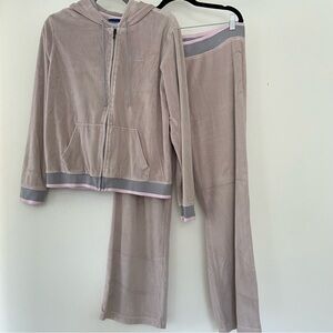 Vtg Reebok Velour Tracksuit Womens XL Pink Beige Sweatsuit Athletic Athleisure